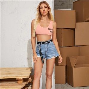NWT Shein: Large Peach Sunset Blvd Beach Babe Crop Bra